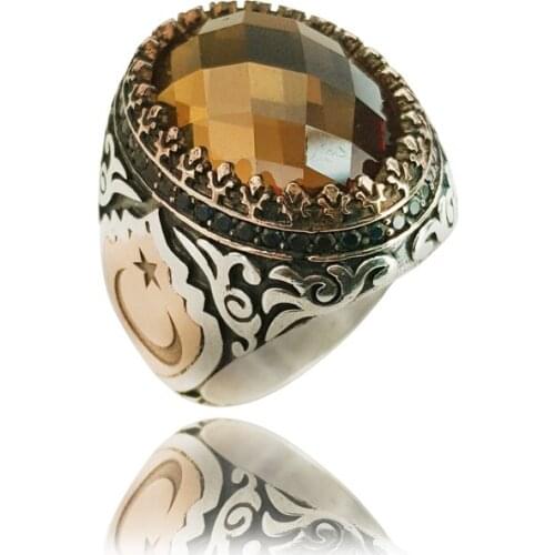 New Original Hot Sale Rings Antique 925 Silver Men Ring Vintage Jewelry Ethnic Mens Authentic English Zultanite Moon Star Ring