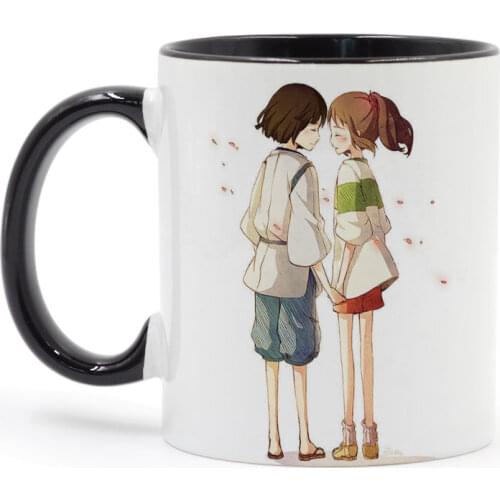 Spirited Away Chihiro And Haku Miyazaki Hayao Cartoon Mug Coffee Milk Ceramic Cup with Spoon