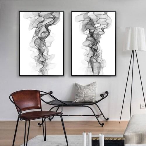 Minimalist Abstract Wavy Lines Pattern Black White Canvas Paintings Poster Wall Art Pictures for Living Room Home Decor No Frame