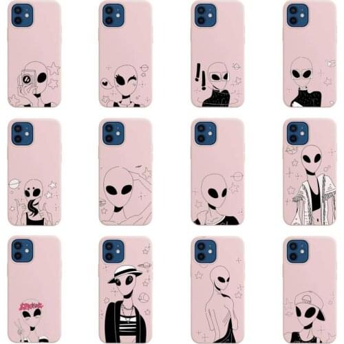 Cartoon alien space Phone Case Candy Color for iPhone 11 12 mini pro XS MAX 8 7 6 6S Plus X 5S SE 2020 XR