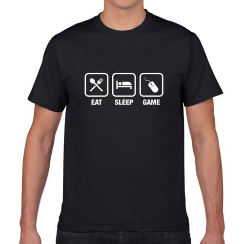 Mens T Shirts 100% Cotton Short Sleeve Eat Sleep Game Printing Fashion Funny Unisex T-shirts Gamers Tee Shirt