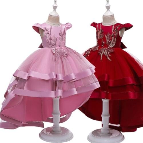 New Year High Quality Christmas Party kids Princess Dress Girl Trailing Catwalk Wedding Dresses Heavy Craft Embroidered Dress