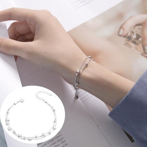 Simple Trendy Silver Stars Bracelets For Women Girls Charm Fashion Korean Style Jewelry For Women Gift Present With Beads