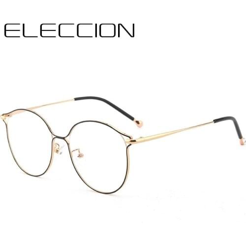 Brand Designer Fashion Cat Eye Glasses Frames for Women Myopia Optical Eyewear Clear Lens Womans Round Eyeglass Frame Female