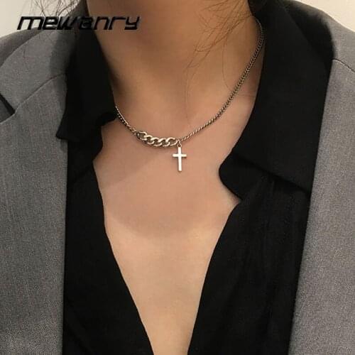 MEWANRY 925 Sterling Silver Sweater Necklace INS Fashion Vintage Punk Cross Pendant Clavicle Chain Party Jewelry Gifts for Women