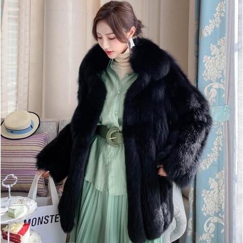 Popular Design Short Thicken Natural Fox Fur Coat Warm Solid Streetwear Womens Coats 2020 Fashion Genuine Fur