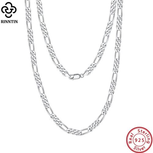 Rinntin S925 Silver 5.0mm Diamond-Cut Figaro Long Necklace Women Men Cuban Bracelet Bangle Thick Chain 40-60cm Fine Jewelry SC34