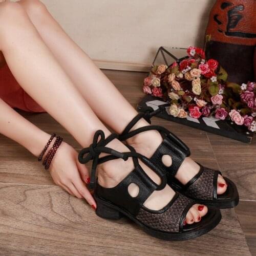 Retro Gladiator Sandals For Women Genuine Leather Heel Lady Platform Sandals Summer 2020 New Hemp Rope Woven Shoes Women Sandals