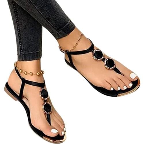 Boho Style Beach Sandal T Strap Sandals For Women Summer Dressy Flat Gladiator Sandals Open Toe Casual Roman Chaussure Femme