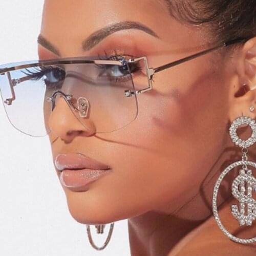 Vintage Oversized Square Rimless Sunglasses Women Men Classic Luxury Brand Flat Top Gradient One Piece Sun Glasses For Female