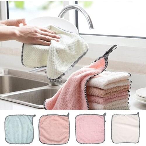 5PCS Anti-Oil Dish Washing Towel Kitchen Cleaning Wiping Rags High Quality Coral Fleece Tableware Rags Home Clean Accessories