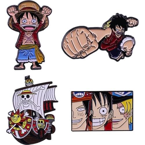 THOUSAND SUNNY Ship Luffy Ace Sabo Roronoa Zoro Enamel Brooch Pins Badge Lapel Pins Brooches Alloy Metal Fashion Jewelry