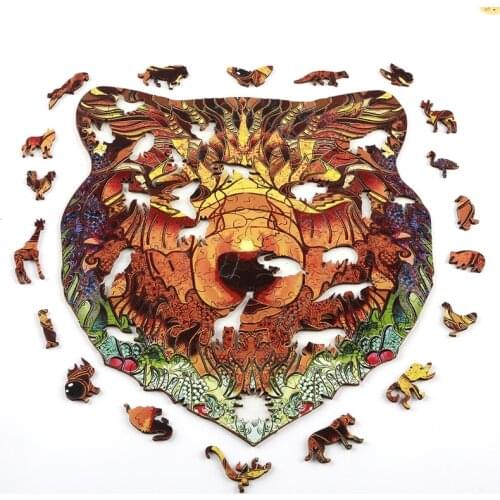 Unique Wood Jigsaw Puzzle Bear Animals Shape Wooden Puzzles Games 3D Wood DIY Puzzle Crafts For Adults Kids Educational Toys