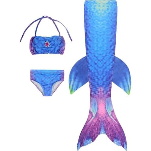 Girls Mermaid Bikini Set 3T-8T Children Costume Princess Swimming Suit Tail Swimmable 3pcs Monofin Models Optional