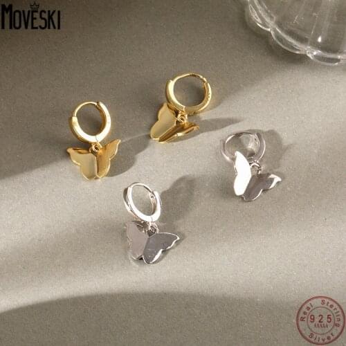 MOVESKI 925 Sterling Silver Butterfly Earrings Women Korean Fashion Trend Earrings Wedding Party Jewelry Gifts