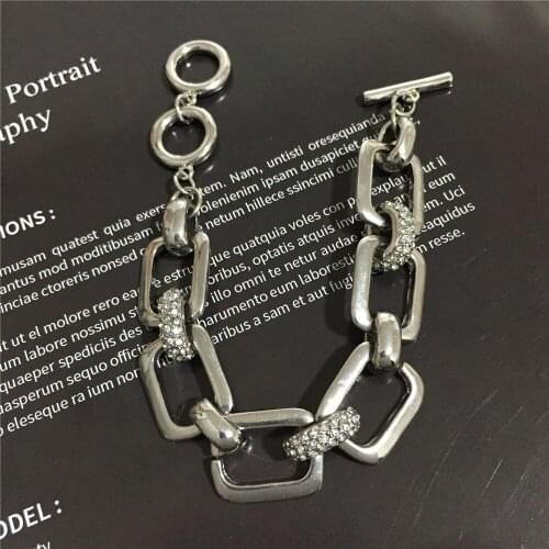 New Arrival Sexy Tide Female Bracelet Rhodium Color 3 Shape Linked Chain Bracelet Small Glass Stone Pave Bracelet