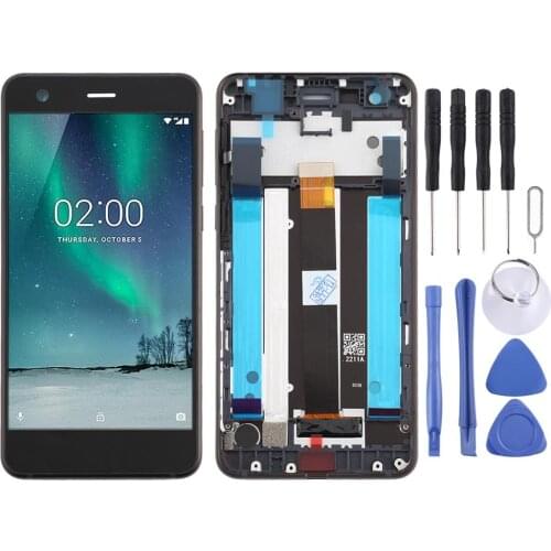 LCD Screen and Digitizer Full Assembly with Frame & Side Keys for Nokia 2 N2 TA-1007 TA-1029 TA-1023 TA-1035 TA-1011(Black)
