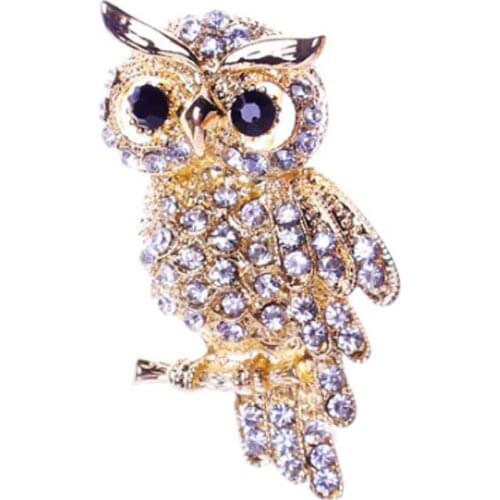Gold Crystal Rhinestones Cute Owl Brooches For Women Jewelry
