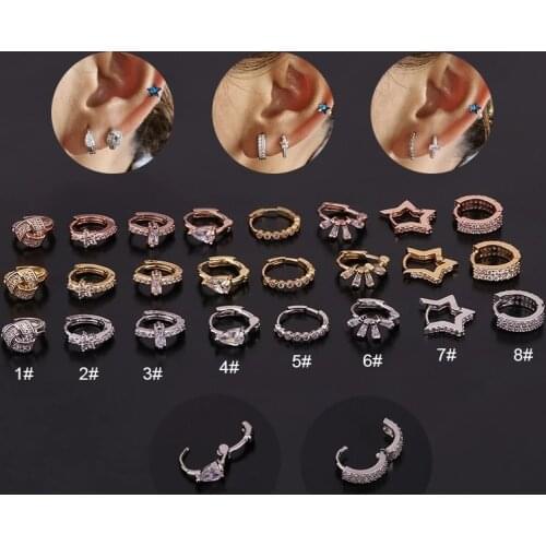 1PC Star Cartilage Earring Stud Stainless Steel Conch Ear Tragus Daith Helix Piercing Septum Clicker Hoop Nose Ring Body Jewelry