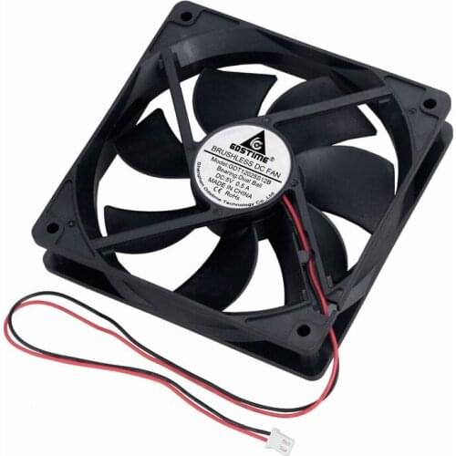 Gdstime 2 Pcs 0.5A Big Airflow Dual Ball DC 5V 120mm x 25mm 12025 PC Case Cooling Fan 12cm Cooler 120mm*25mm Two Wires 2Pin
