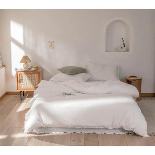 3/4 Pieces 100% Cotton Jersey Knit Bedding Linens Single Bed Sheets Adult Queen King Size Lace Duvet Cover Pillowcases White