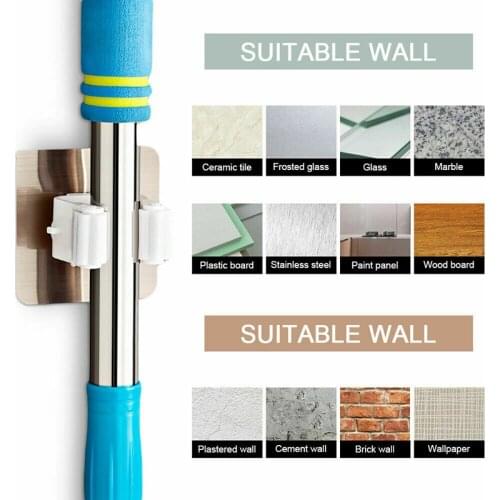 4pcs Self Adhesive Mop Holder Clip Wall Mounted Mop Broom spades Hanger Holder Rack Hooks 8 X 8cm No Punching