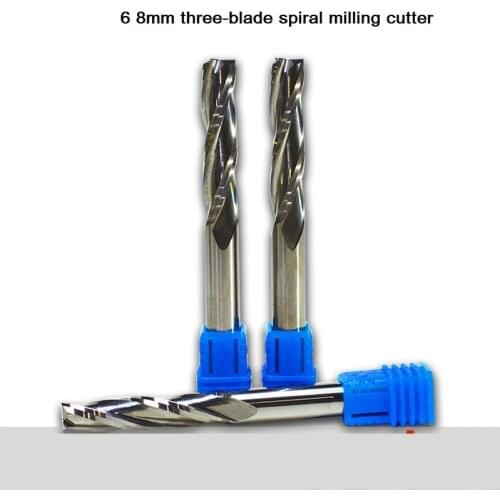 6 8mm woodworking cutting three-blade spiral milling cutter MDF plywood CNC engraving machine cutting tool