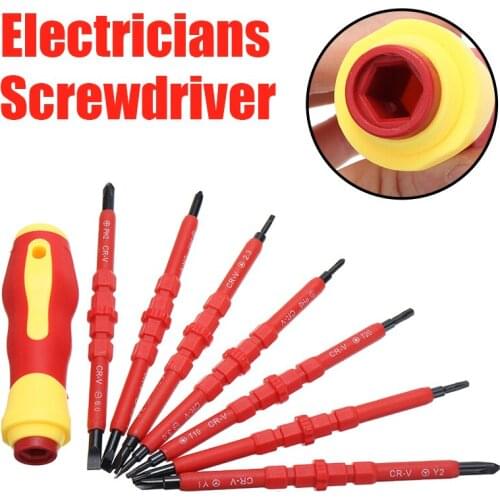 7pcs Multi-Purpose Electric Screw Driver Set Insulated Screw Electricians Insulation Screwdriver Kit Tool + Case