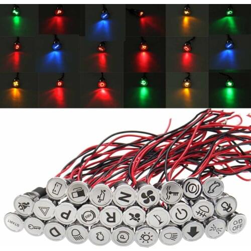 8mm LED Car Indicator Light Dash Panel Metal Warning Pilot Indicator 12V Signal Lamp Universal for Boat Truck Lorry Trailer