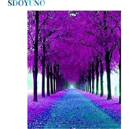 SDOYUNO Full Square/Round Diamond Painting Road Scenery 5D DIY Painting Diamond Embroidery Accessories Mosaic Home Decor