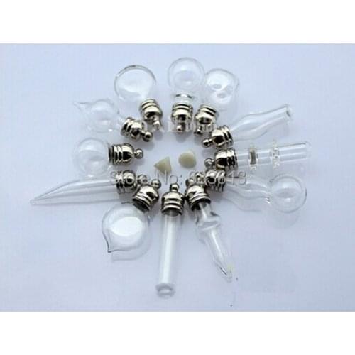 Free ship! 300pieces mixed glass Vial Pendant 5mm (metal cap /mini/glass/charm/ rice/ bottle/miniature/vials)