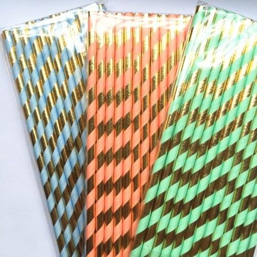 Free DHL Paper Straws Gold Foil Stripe Paper Straws,Gold foil/Coral Stripe Paper Straws Mint Gold Foil Straws Mix 1000pcs