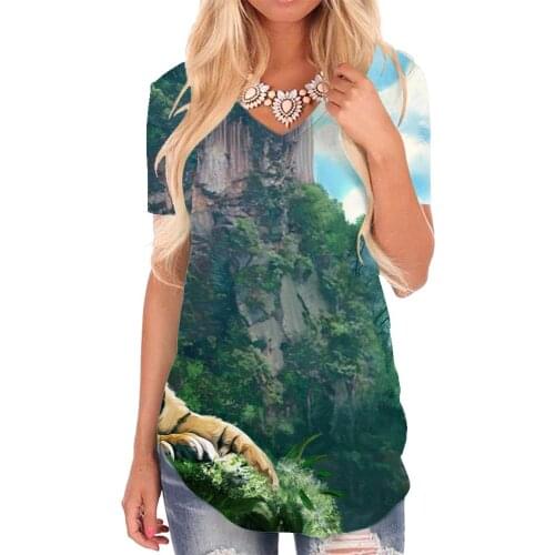 Giyu Brand Tiger T-shirt women Animal V-neck Tshirt Star Forest Shirt Print Waterfall Funny T shirts Womens Clothing Hip hop