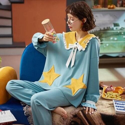 Fast Shipping Cotton Womens Pajamas Set Autumn Winter Pyjamas Solid Sleepwear Sexy Home Clothes For Women Lingerie