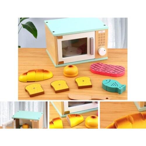 Wooden Toy Kid Mini Cute Microwave Oven Pretend Role Play Toys Educational For Children Playing Kitchen Toy Gift