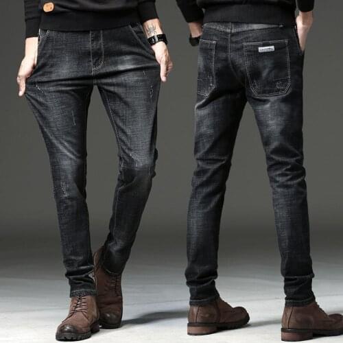 Spring summer men jeans stretch Korean version of slim feet pants trend young denim casual pants 2021 mens trousers