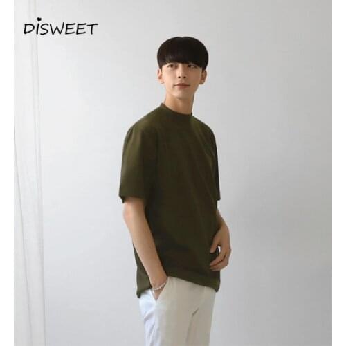 Round Neck Solid Summer T-shirt Men Korean Cotton Half Loose Tees Boy Simple Slim Casual Mens Tops 2020