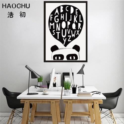 HAOCHU Cartoon Panda Kawaii Animals Canvas Poster Wall Art Paintings Quadros for Nursery Room Kids Learn English Word Pictures