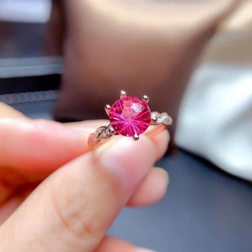 Hot 8*8mm size red Topaz ring for women jewelry 925 sterling silver ring round natural gem girl birthday gift luck birthstone