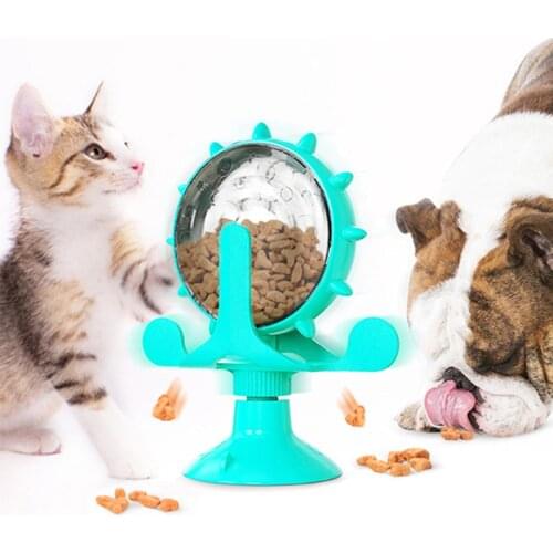 Cat Food Feeder Pet Cat Turntable Toy 360 Rotating Windmill Interactive Play Game Cat Food Dispenser Soft Rubber Comedero Gato