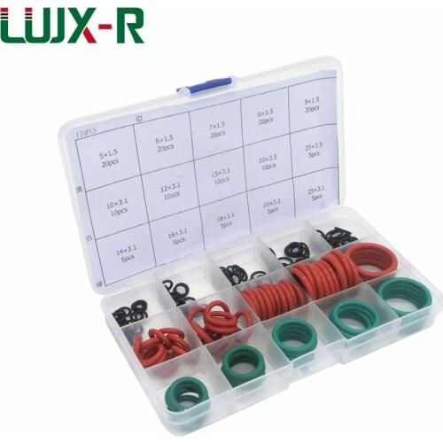 LUJX-R 15size 170pcs Gasket Kit O Ring Seal Set Silicone Rings Rubber Washer Green O-Ring Assortment Oil Seal Repair Washer Kits