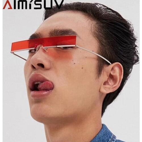 AIMISUV New Fashion Rectangle Sunglasses Men 2021 Trend Women Brand Designer Red Black Clear Lens Metal Frames Sun Glasses Male