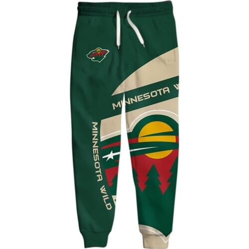 Minnesota mens Casual Pants Stitching Design Green Bear Print Wild Sweatpants