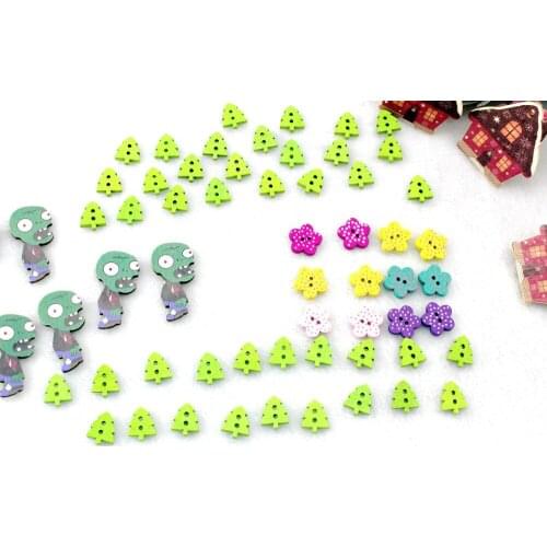 Craft Kits Set of 200pcs Kawaii Tree Flower House and Skeleton Wood Buttons Pendants For DIY Jewelry Decoration