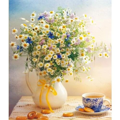 Beautiful Small Daisy Flower Cross stitch kits 11ct Count Vase Print Canvas Cross Stitches Needlework Embroidery DIY Handmade