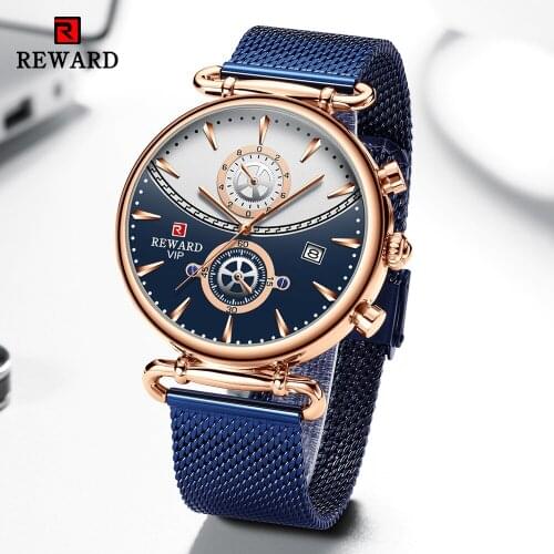 REWARD Fashion Blue Men Watch Full Steel Waterproof Sport Quartz Wristwatch Luxury Brand Mens Date Calendar Analog Watches Clock