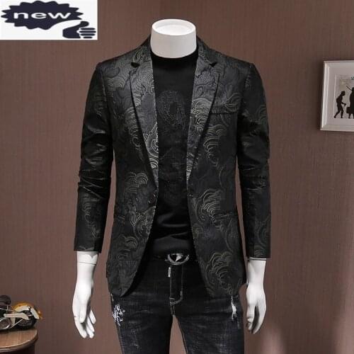 New Fashion Slim Fit Business Man Embroidery Jacket Party Suit Coat One Button Lapel Collar Office Casual Blazer Big Size
