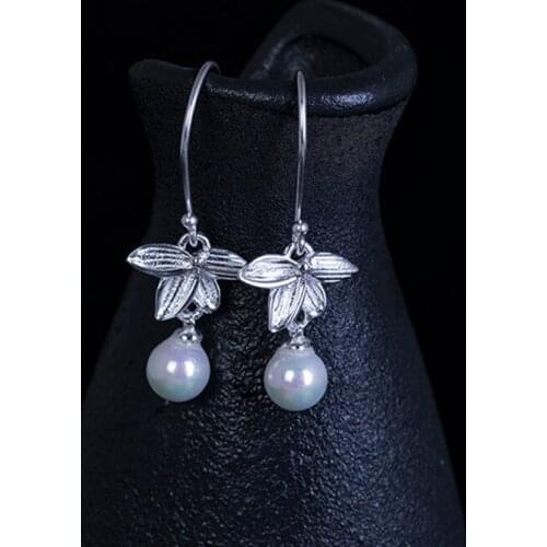 2021 new antique style 925 sterling silver classical art four-leaf clover ear hooks female fashion ethnic style shell beads shor