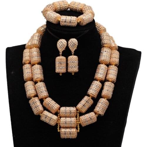 New African Beads Wedding Jewelry Set Double Layers Dubai Gold Beads Pendant Necklace Jewelry Set Bride Jewelry Set ABH827