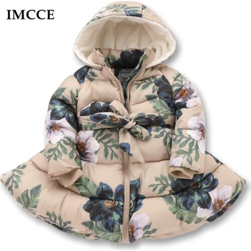 New Kids Winter Jackets for Girls Casual Hooded Zipper Outerwear Girls Coat Cotton Padded Printed Kids Children Clothes 2-9 Yrs